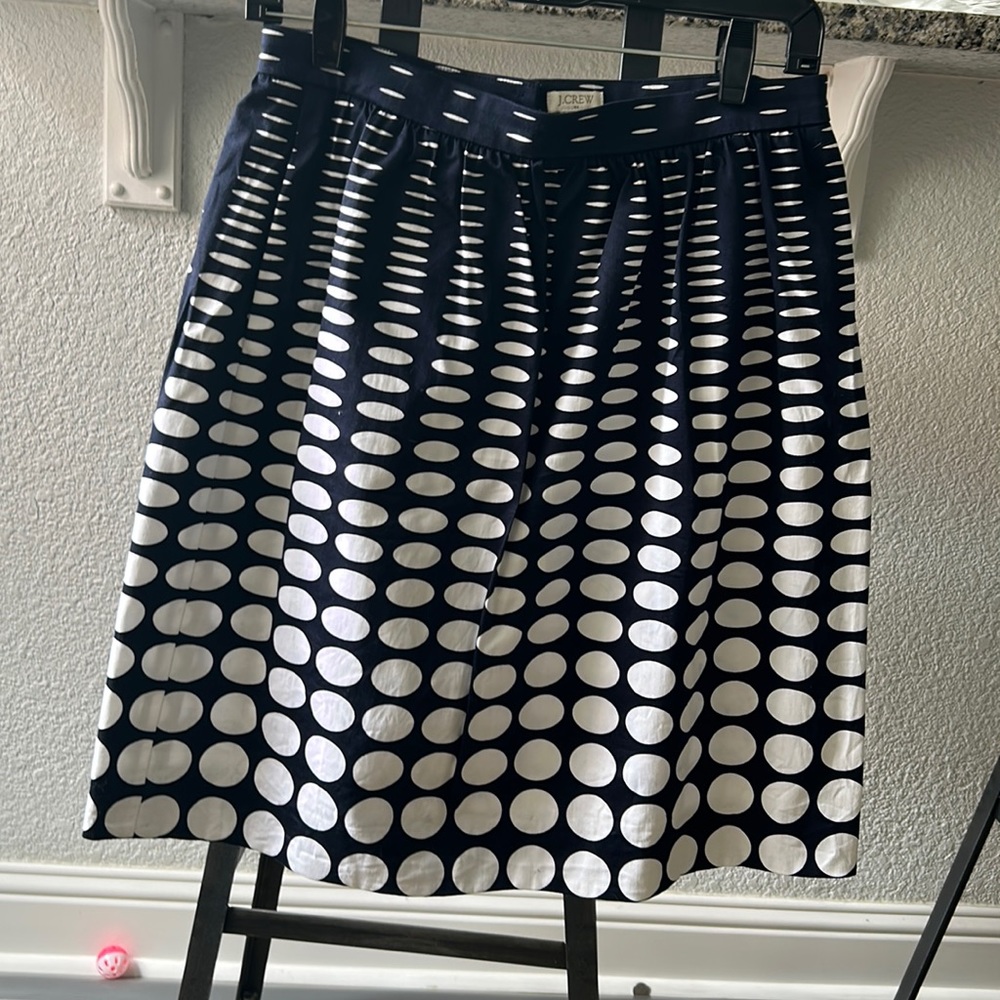 JCrew blue and white polka dot skirt